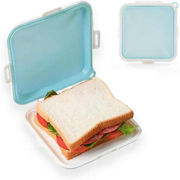 Sandwich Containers, Silicone Sandwich Storage with Snap-Off, Sandwich Box for Lunch,BPA Free,Leakproof, Reusable Plastic Sandwich Holder for Fruit,Salad,Snacks and Food Storage