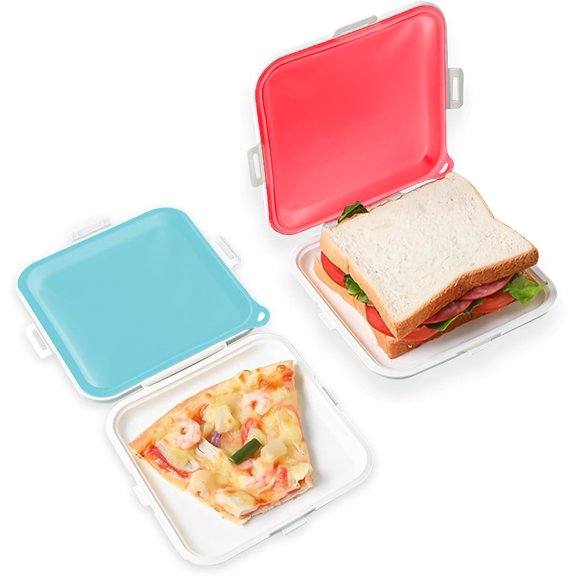 Sandwich Containers, Silicone Sandwich Storage with Snap-Off,Sandwich Box for Lunch,BPA Free,Leakproof, Reusable Plastic Sandwich Holder for Fruit,Salad,Snacks and Food Storage (Pink+Blue)