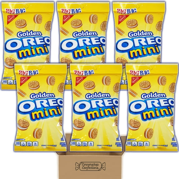 Sandwich Cookie Big Bag Snacks Bundle Pack - Golden Oreo Mini - 6 Individually Sealed 3 oz Bags - Mini Golden Sandwich Cookies for Lunches, On The Go Snacks, Movies in Cornershop Confections Pack