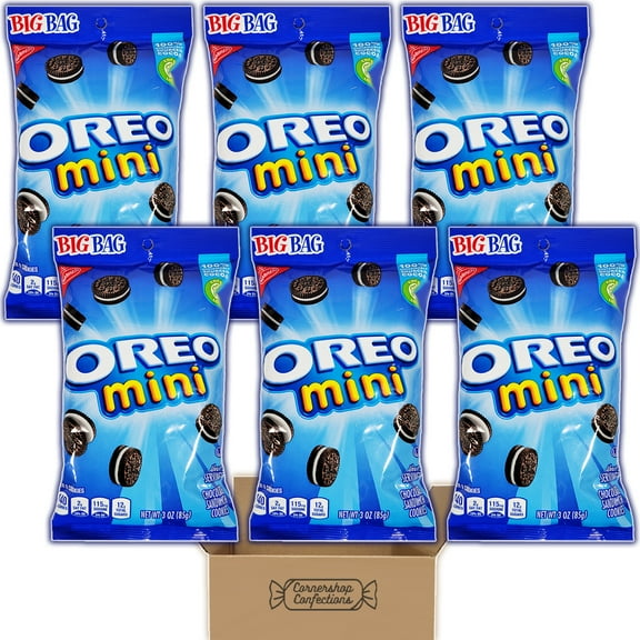 Sandwich Cookie Big Bag Snacks Bundle Pack - Oreo Mini - 6 Individually Sealed 3 oz Bags - Mini Chocolate Sandwich Cookies for Lunches, On The Go Snacks, Movies in Cornershop Confections Pack