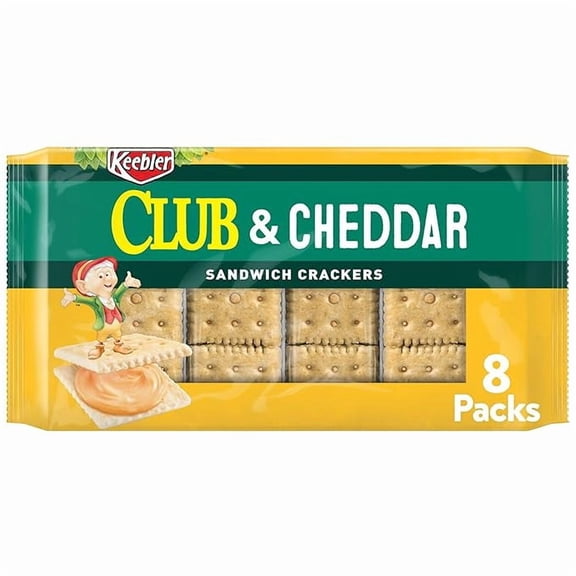 Sandwich Crackers, Single Serve Snack Crackers, Lunch Snacks, Club and Cheddar, 11oz Tray (8 Packs) Pack of 1