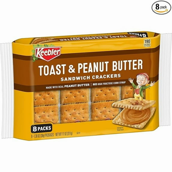 Sandwich Crackers, Single Serve Snack Crackers, Lunch Snacks, Toast and Peanut Butter, 11oz Tray (8 Packs) Pack of 1