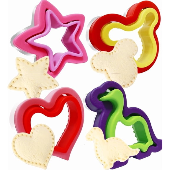 Sandwich Cutter and Sealer for Kids, 4pcs Bread Sandwich Decruster Pancake Maker DIY Cookie Cutters for Kids Bento - Dinosaur Heart Star Mickey Head Shaped