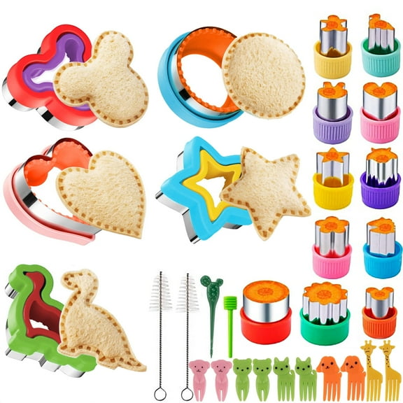 LANNEY 30PCS Stainless Steel Sandwich Cutter & Sealer Set, Kids Lunch Bread Decruster, DIY Fruit Cookie Molds, Crustless