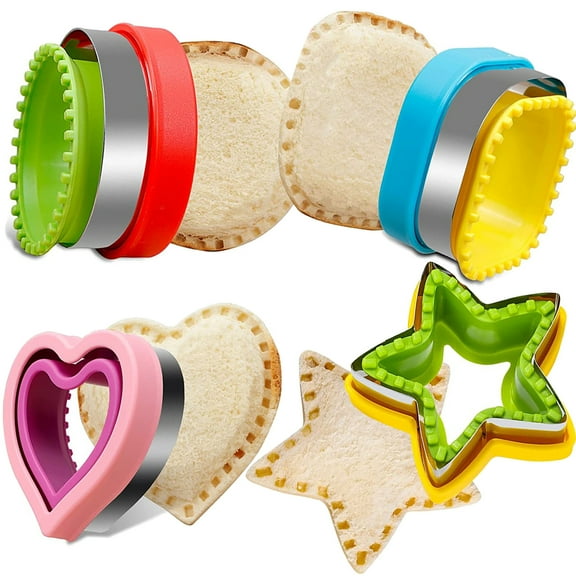 Sandwich Cutter and Sealer Set,4pcs Bread Sandwich Sealer Decruster Maker and DIY Sandwich Cookie Cutters for Kids Bento Box(Round,Heart,Star,Square)
