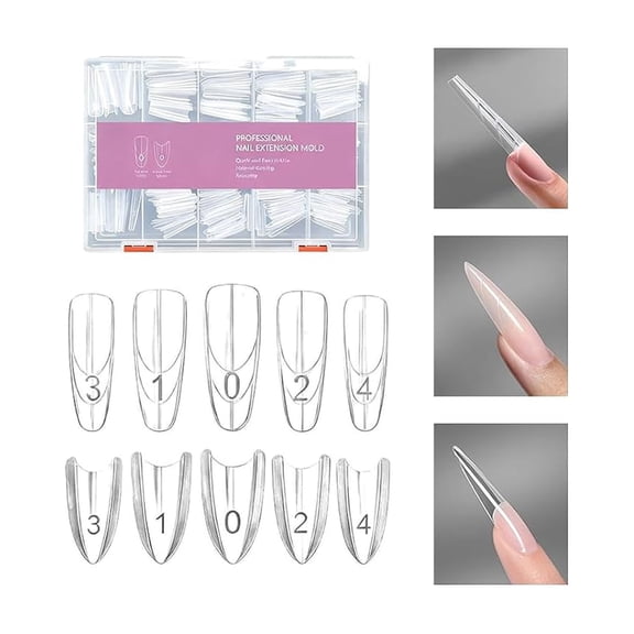 Sandwich Dual Nail Form Clear Reusable Dual Forms for Gel Nails Extension – 240PCS Coffin Nail Builder Molds for DIY Nail Art and Salon Shaping