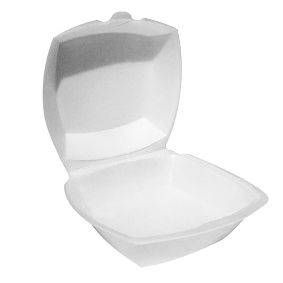 Sandwich Foam Hinged Lid Hot and Cold Single compartment Sm 6X6 White Poly Wrpd 500