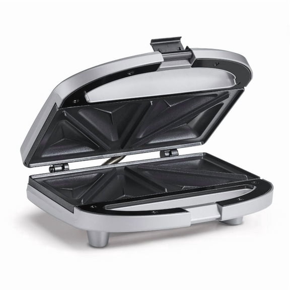 Sandwich Grill with Nonstick Cooking Plates, Compact Countertop Design, Cool-Touch Handle and Indicator Lights for Grilled Sandwiches, Paninis, Breakfast Snacks, and Quick Everyday Meals, Silver