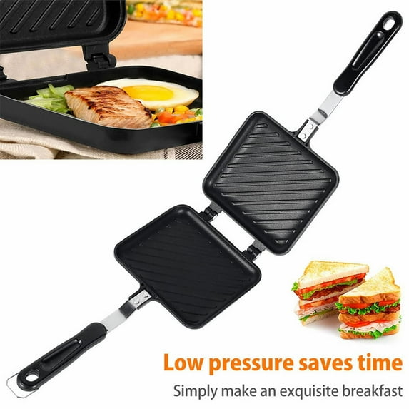 Sandwich Maker, Grilled Sandwich and Panini Maker Pan with Non-Stick Plates, Stovetop Toasted Sandwich Maker Aluminum Flip Pan for Home Kitchen, 15.35x6.26x1.93"