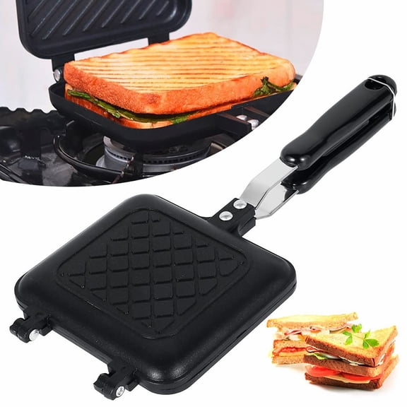 Sandwich Maker, Heavy Duty Grilled Sandwich and Panini Maker Pan with Non-Stick Plates, Stovetop Toasted Sandwich Maker Aluminum Flip Pan for Home Kitchen, 1 Pcs, 13.78x6.26x1.93"