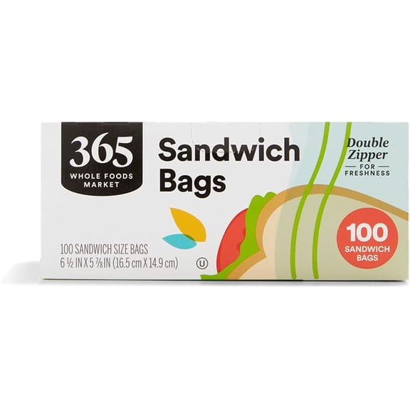 365 by Whole Foods Market, Sandwich Size Storage Bags, Double Zipper, 100 Count