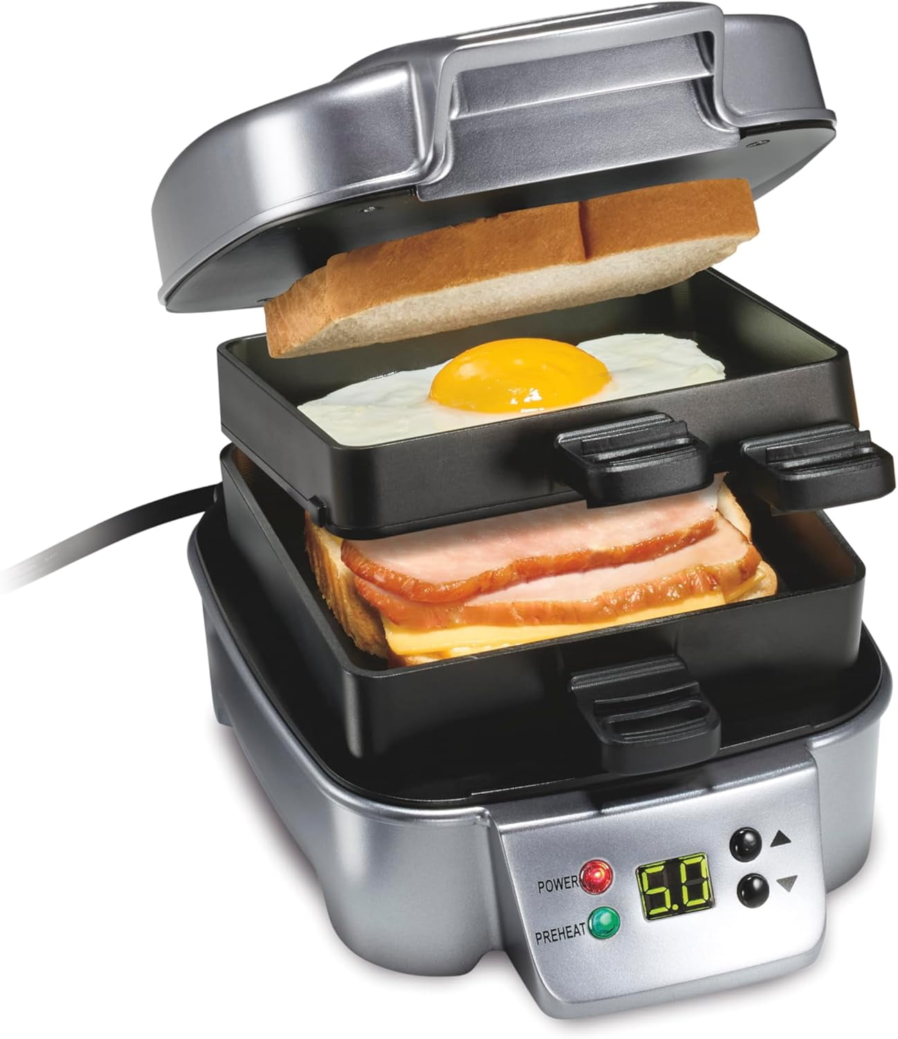 Sandwich Stacker Customizable Hot Sandwich Maker, 24 Sq. In. Non-Stick ...