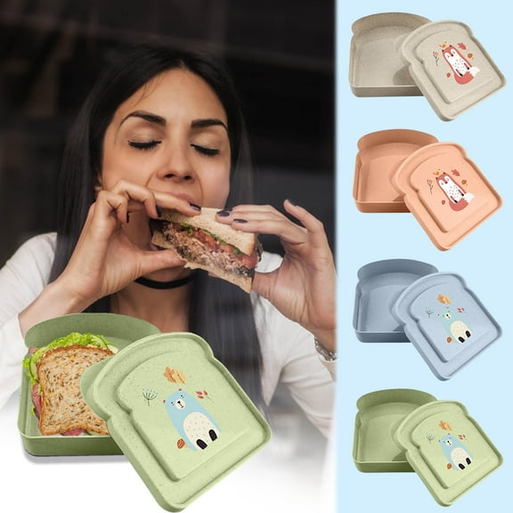 Sandwich Storage Container | Compact Lunch Box for Adults Travel Work | Durable Food-Safe Odor-Free Fiber | Microwave & Dishwasher Safe | 130mm x 123mm x 37mm | Single Unit