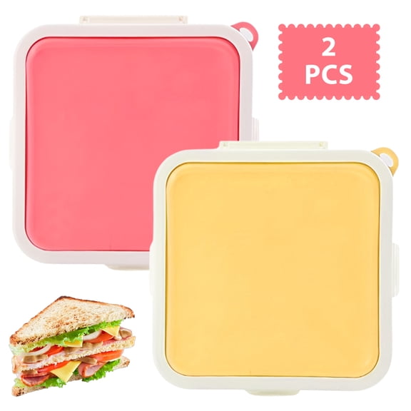 Sandwich Storage Containers 2 Pack Silicone PP Food Storage Boxes Microwave Safe Pink Yellow