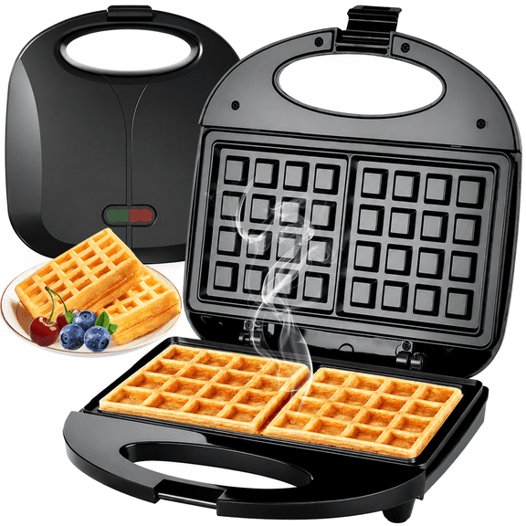 Sandwich & Waffle Maker, 2 Slice Compact Electric Breakfast Maker and Waffle Iron with Nonstick Plates, Small Waffle Maker Machine for Homemade Waffles, Toast, Snacks, Kids, Dorm, Apartment & Small K