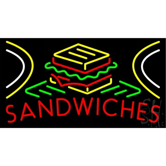 Sandwiches Logo LED Neon Sign 13 x 24 - inches, Clear Edge Cut Acrylic Backing, with Dimmer - Bright and Premium built indoor LED Neon Sign for restaurant window and interior decor.
