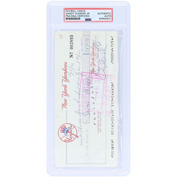 Sandy Alomar Jr. New York Yankees Autographed Check from November 15, 1976 - PSA 84855631 - Fanatics Authentic Certified