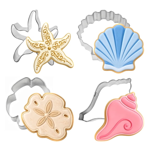 Sandy Beach 4 Piece Cookie Cutter Set - Seashell, Sand Dollar, Conch Shell and Starfish - The Cookie Cutter Shop - Tin Plate Steel