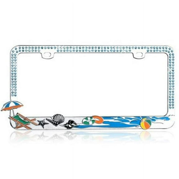 Sandy Beach Design Blue Diamond Bling License Plate Frame