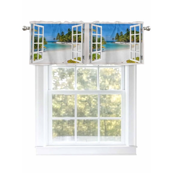 Sandy Beach Valances for Windows Coconut Trees Sky Windows View Rod Pocket Curtains Valance Short Window Treatment Drapes for Living Room, Bedroom Bathroom 42"&nbsp;W x 12" L