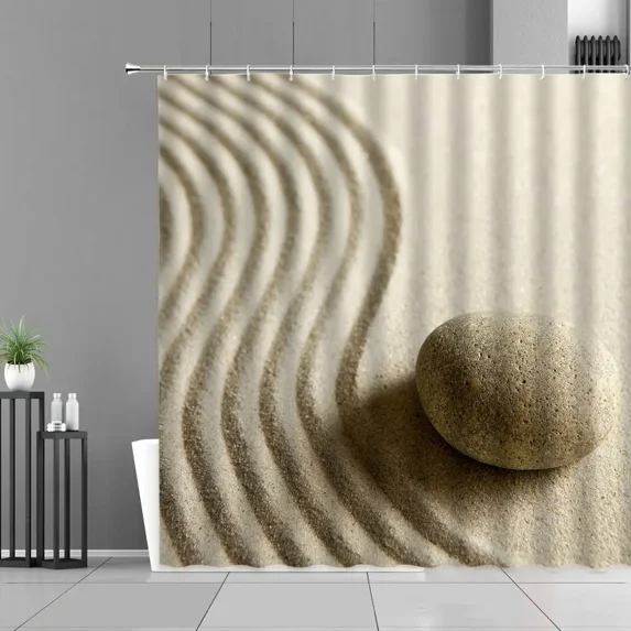 Sandy Beach Zen St Shower Curtain Green Bamboo Leaves Flower Zens Landscape Waterproof Bath Curtains Home Bathroom r Set