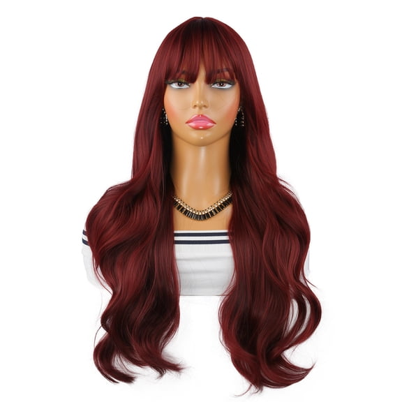 Sandy Blonde Long Curly Wig with Full Bangs - Wavy Headband Hairpiece for Women