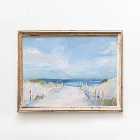 Sandy Coastal Path Light Beachy Wall Art Coastal Dunes Decor Airy Seaside Room Soft Blue Wall Art Print