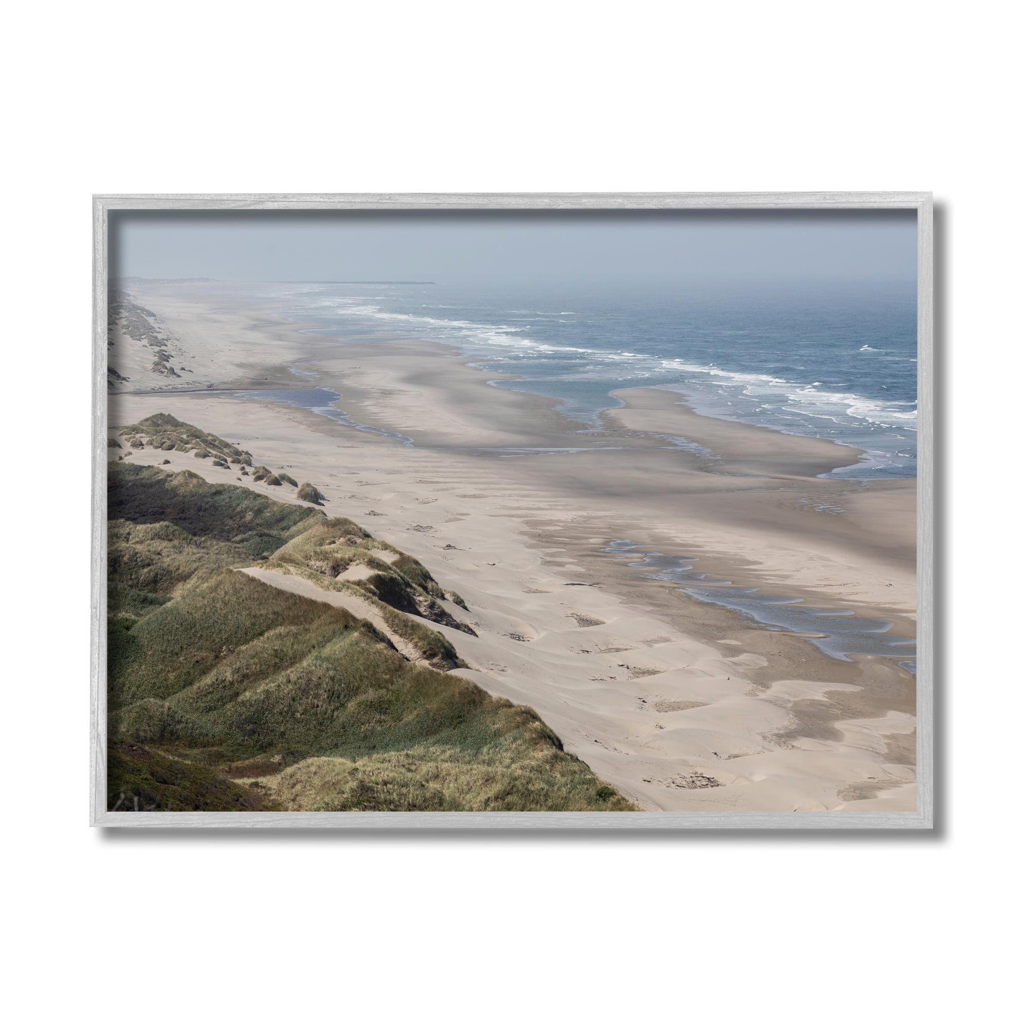 Sandy Dunes Beach Ariel View Hazy Sky 14 in x 11 in Framed Photography Art Prints, by Stupell Home Décor