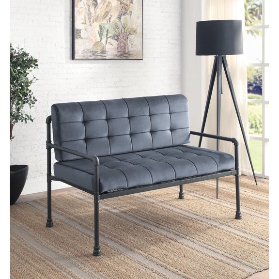 Sandy Gray Finish | Water Pipe Style Loveseat for Unique Aesthetic | Experience a Distinctive Look in Your Room