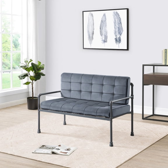 Sandy Grey Loveseat with Tufted Back / Customizable and Comfortable in Home Space