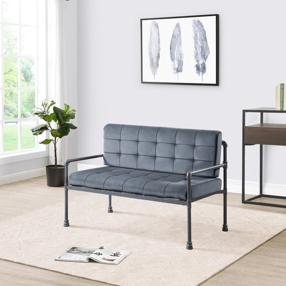 Sandy Grey Velvet Loveseat / Memory Foam for Exceptional Comfort in Main Room