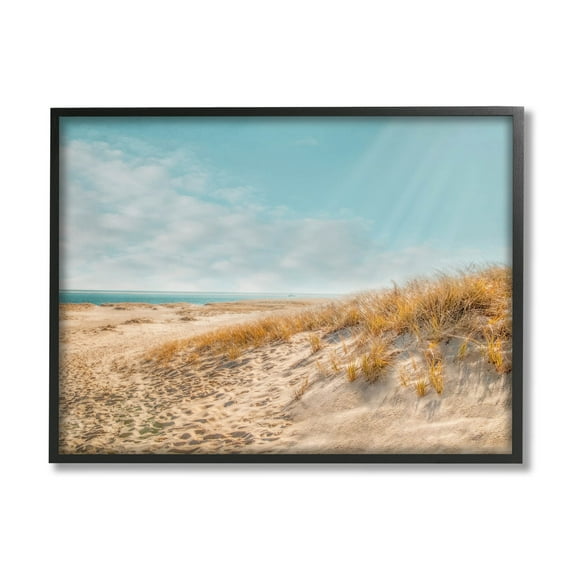 Sandy Ocean Beach Sun Rays Coastal Photograph Black Framed Art Print Wall Art