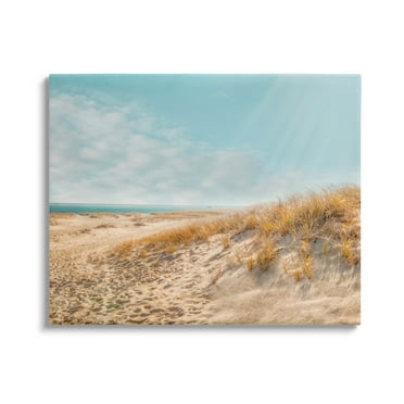 Sandy Ocean Beach Sun Rays Coastal Photograph Gallery Wrapped Canvas Print Wall Art