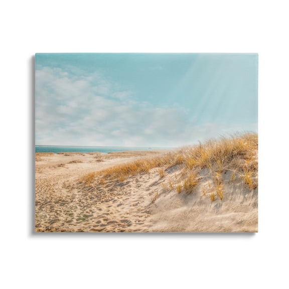 Sandy Ocean Beach Sun Rays Coastal Photograph Gallery Wrapped Canvas Print Wall Art