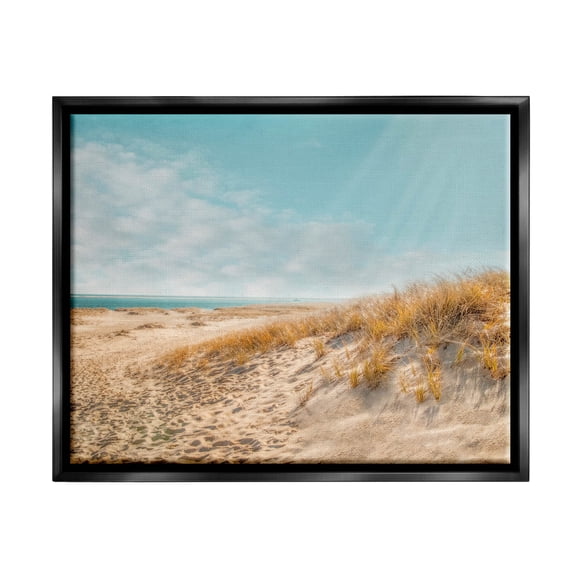Sandy Ocean Beach Sun Rays Coastal Photograph Jet Black Framed Art Print Wall Art