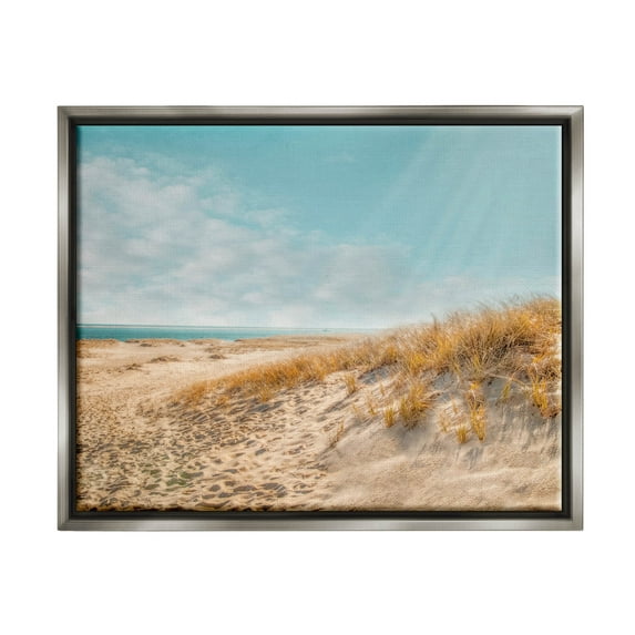 Sandy Ocean Beach Sun Rays Coastal Photograph Luster Gray Framed Art Print Wall Art