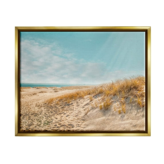 Sandy Ocean Beach Sun Rays Coastal Photograph Metallic Gold Framed Art Print Wall Art