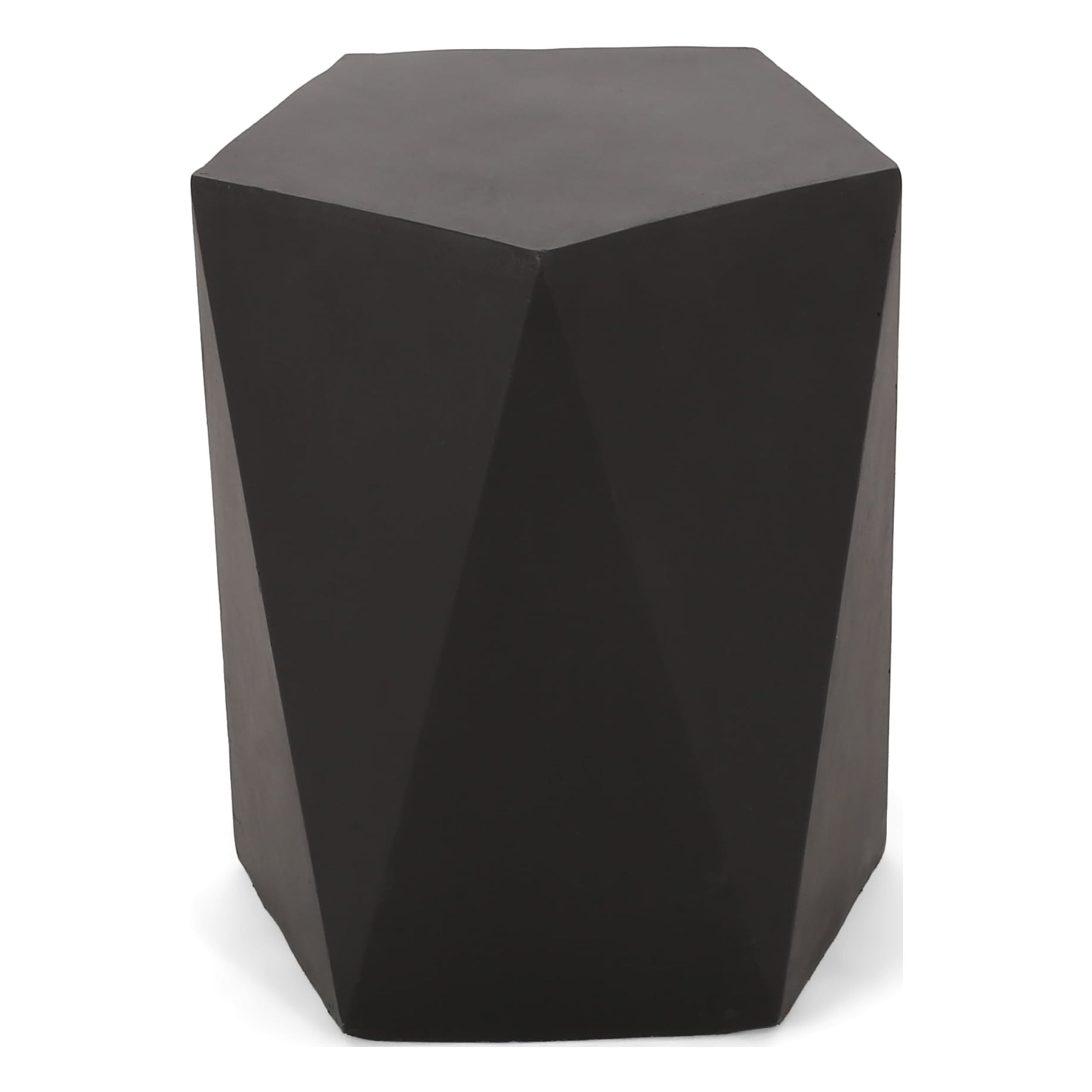 Elyas Matte Black Stone Pentagonal Outdoor Side Table