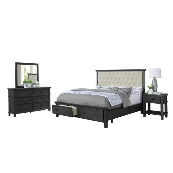 Sandy Platform Cappuccino Wood 4 Piece Bedroom Set in Queen
