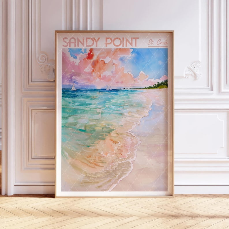 Sandy Point Watercolor Wall Art - Sandy Point Print - St. Crois Travel ...