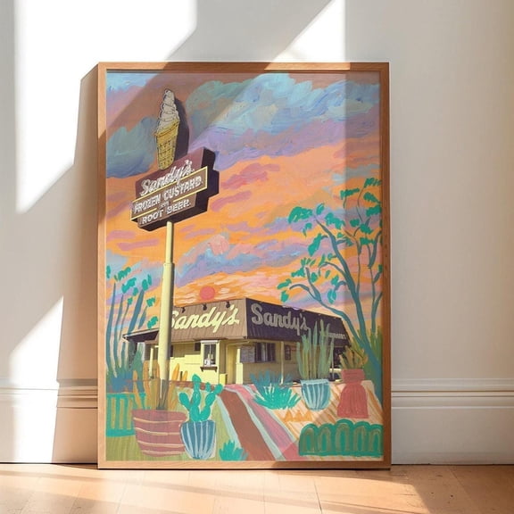 Sandy'S Austin Texas Poster Retro Sunset Travel Poster , Poster Print Only