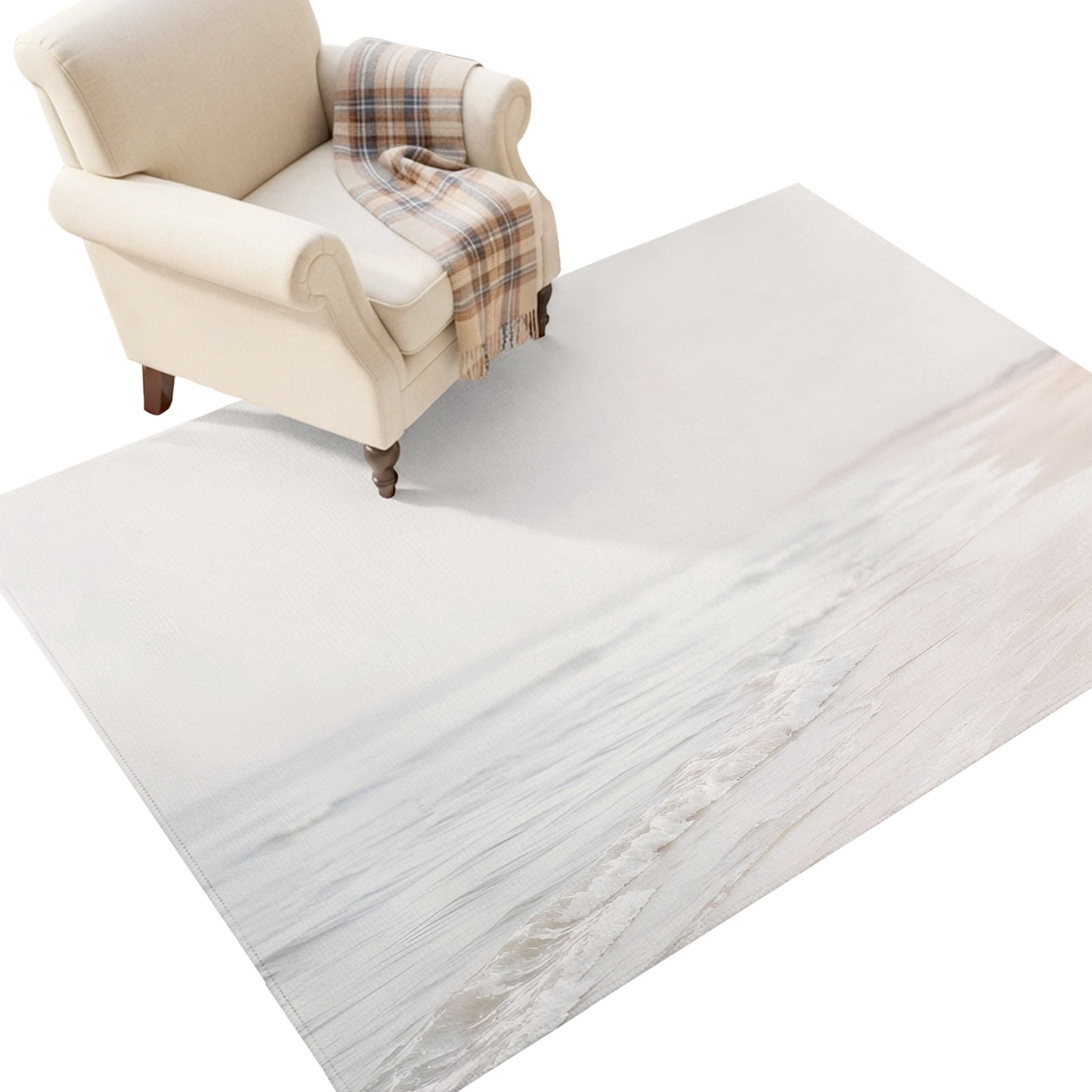Rectangle Rug Beach Sandy Shore Area Rug 4x6ft Coastal Modern Beige Ocean Waves Beach ...