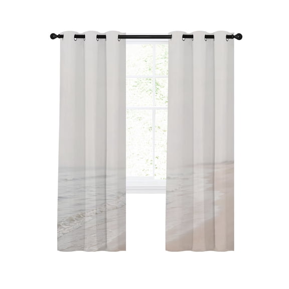 Sandy Shore Blackout Curtains for Bedroom Living Room, Coastal Modern Beige Ocean Waves Beach Landscape 39 In Long Thermal Insulated Room Darkening Drapes Grommet Window Treatments, 27.5 x 39 In
