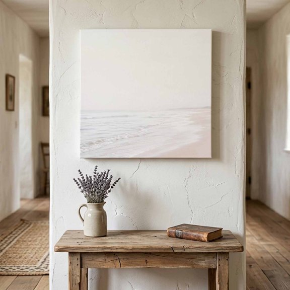 Sandy Shore Canvas Wall Art for Living Room Bedroom Bathroom, Coastal Modern Beige Ocean Waves Beach Landscape Canvas Art Wall Decor, Artwork for Walls Home Office Decor, 8"x8"