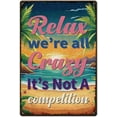 thumbnail image 1 of Sandy Shore Metal Tin Sign Relax We're All Crazy Signs Vintage Beach Pattern Wall Art Decor Signs for Outdoor Home Kitchen Decoration Restaurants Cafes Bars Pub Wall Decor Plaque Sign DIY, 1 of 7