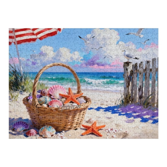 Sandy Shore Ocean Wave Art Wooden Jigsaw Puzzle 500 Pieces for Adults, Coastal Decorative Brain Teaser, Indoor Leisure Game, Tabletop Puzzle, Home Entertainment Hobby Activity