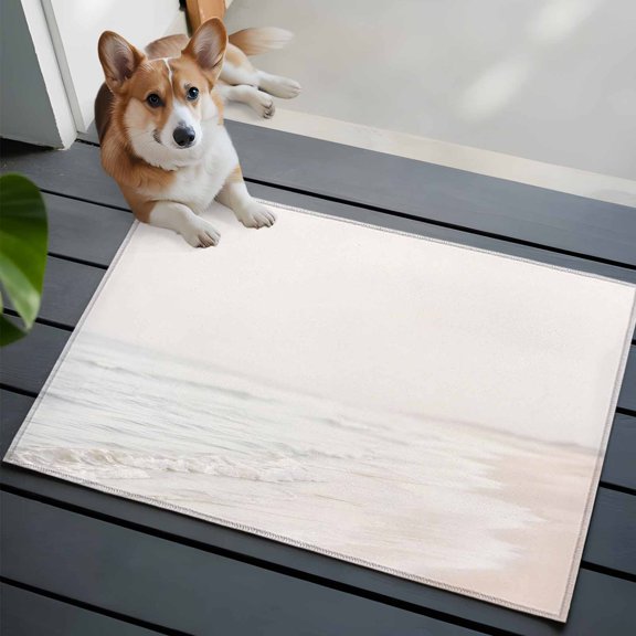 Sandy Shore Small Area Rugs 2x3 Coastal Modern Beige Ocean Waves Beach Landscape Entryway Rugs Washable Door Mat, Low-Profile Area Rugs Non Slip Floor Carpet for Living Room Bedroom Home Office