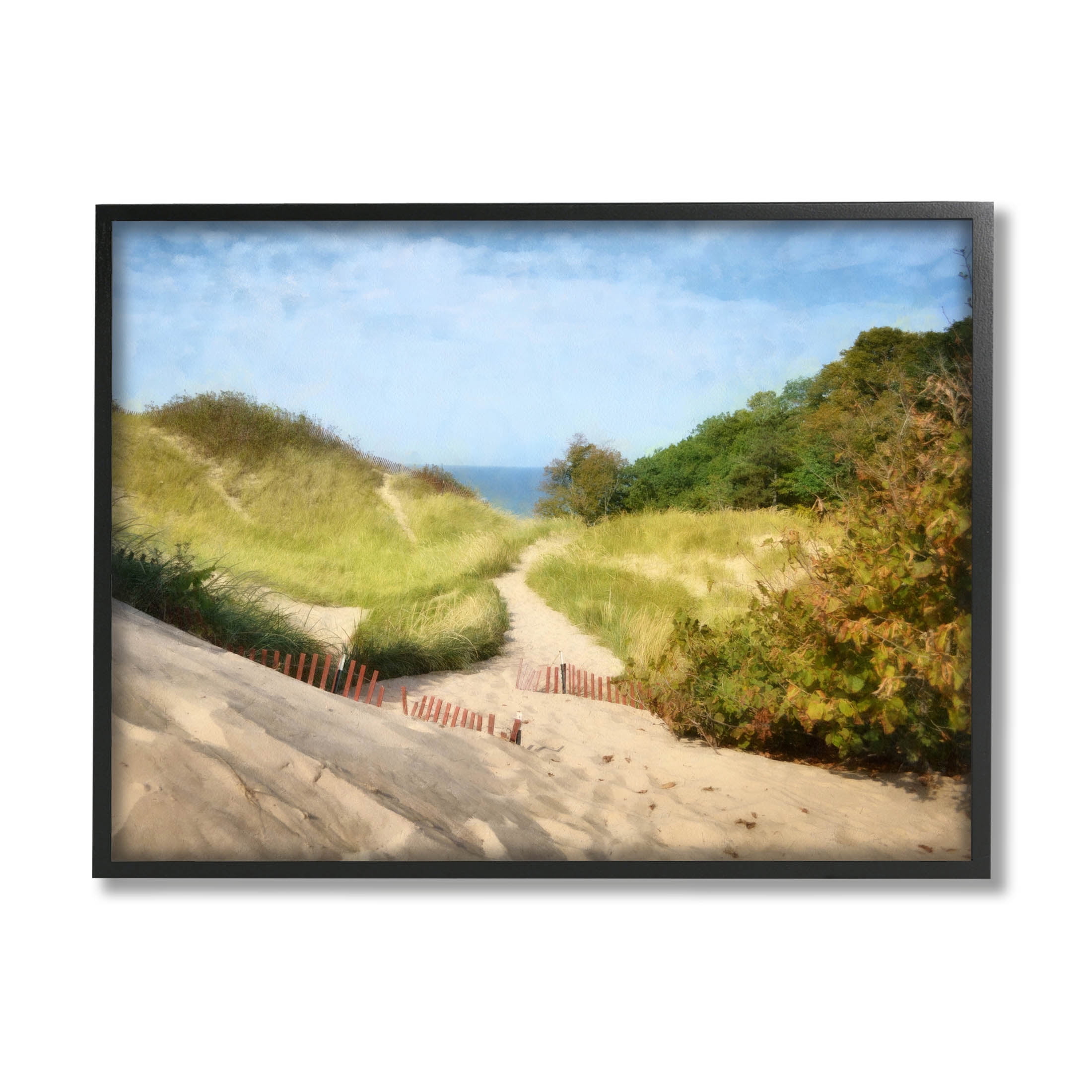 Sandy Summer Beach Path Landscape Graphic Art Black Framed Art Print Wall Art