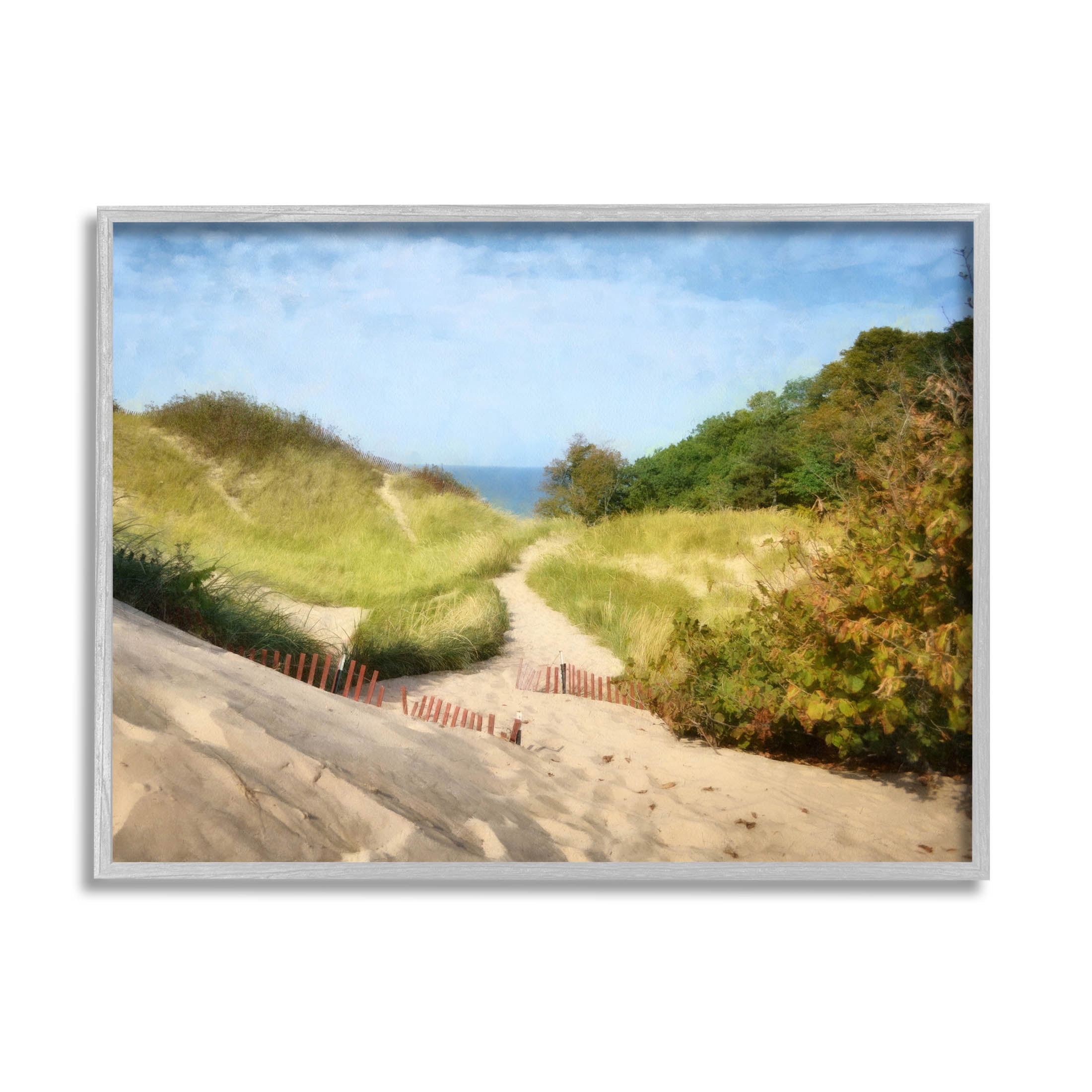 Sandy Summer Beach Path Landscape Graphic Art Gray Framed Art Print Wall Art