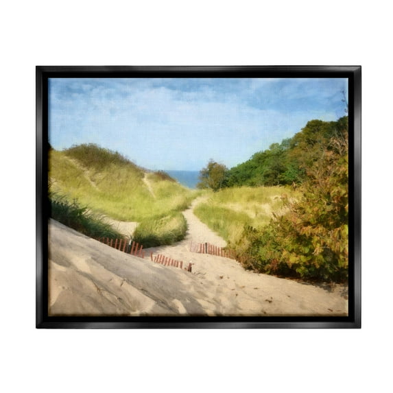 Sandy Summer Beach Path Landscape Graphic Art Jet Black Framed Art Print Wall Art